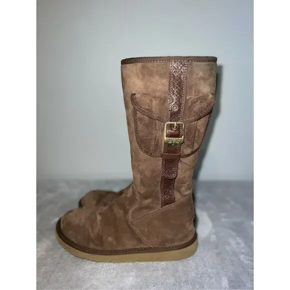 Ugg Boots Cargo Pocket Espresso Brown Real Shearling W10 - Picture 3 of 12